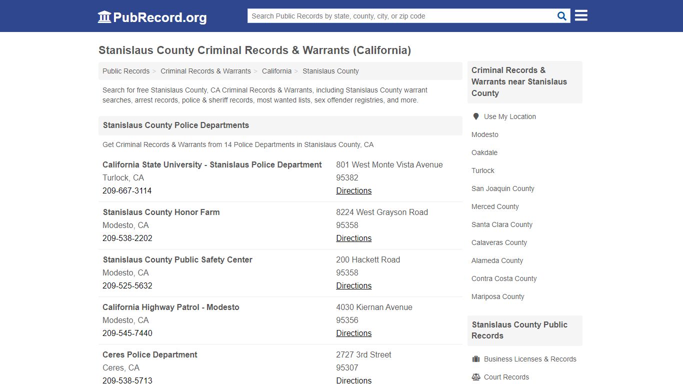 Stanislaus County Criminal Records & Warrants (California)